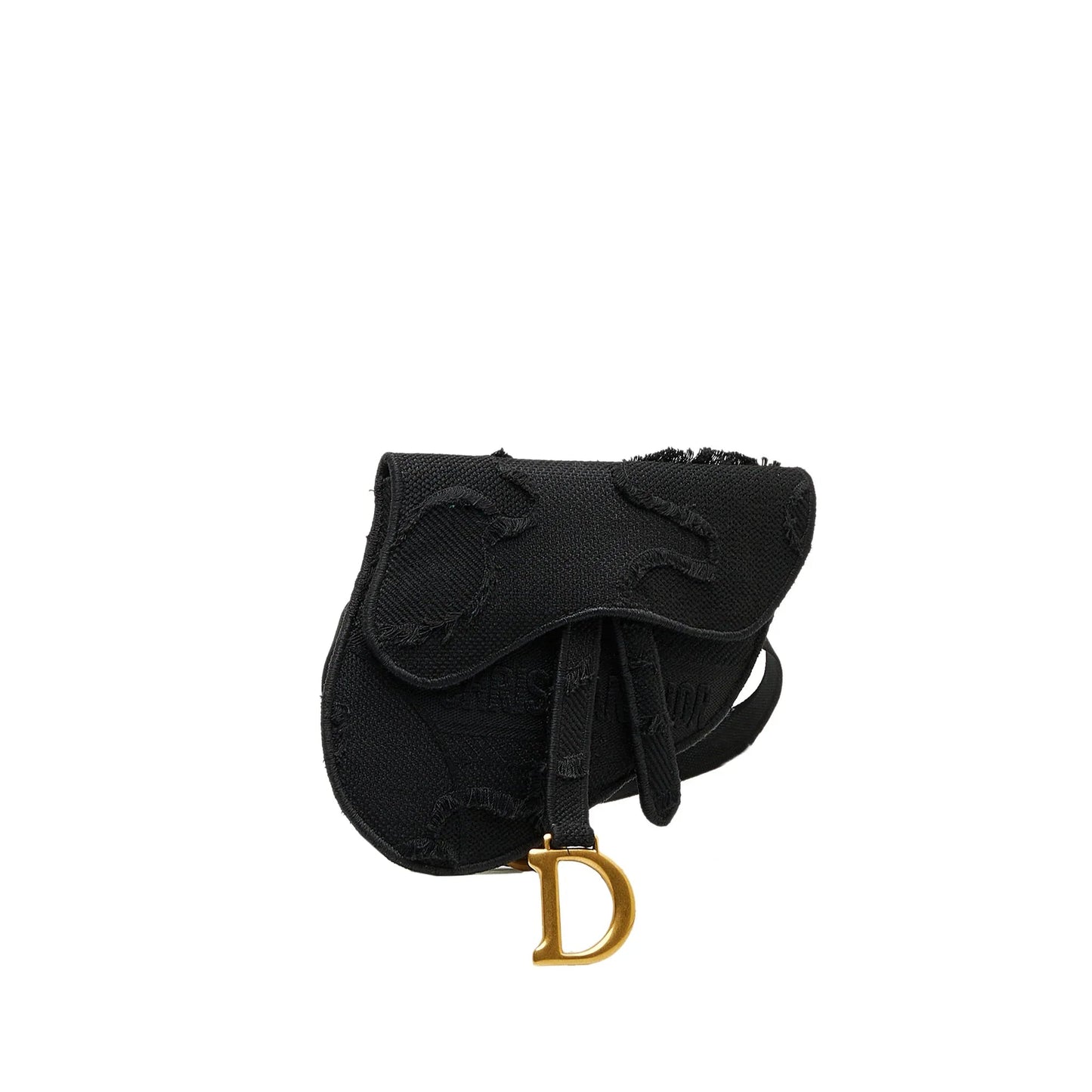 Black Dior Embroidered Canvas Camouflage Saddle Belt Bag
