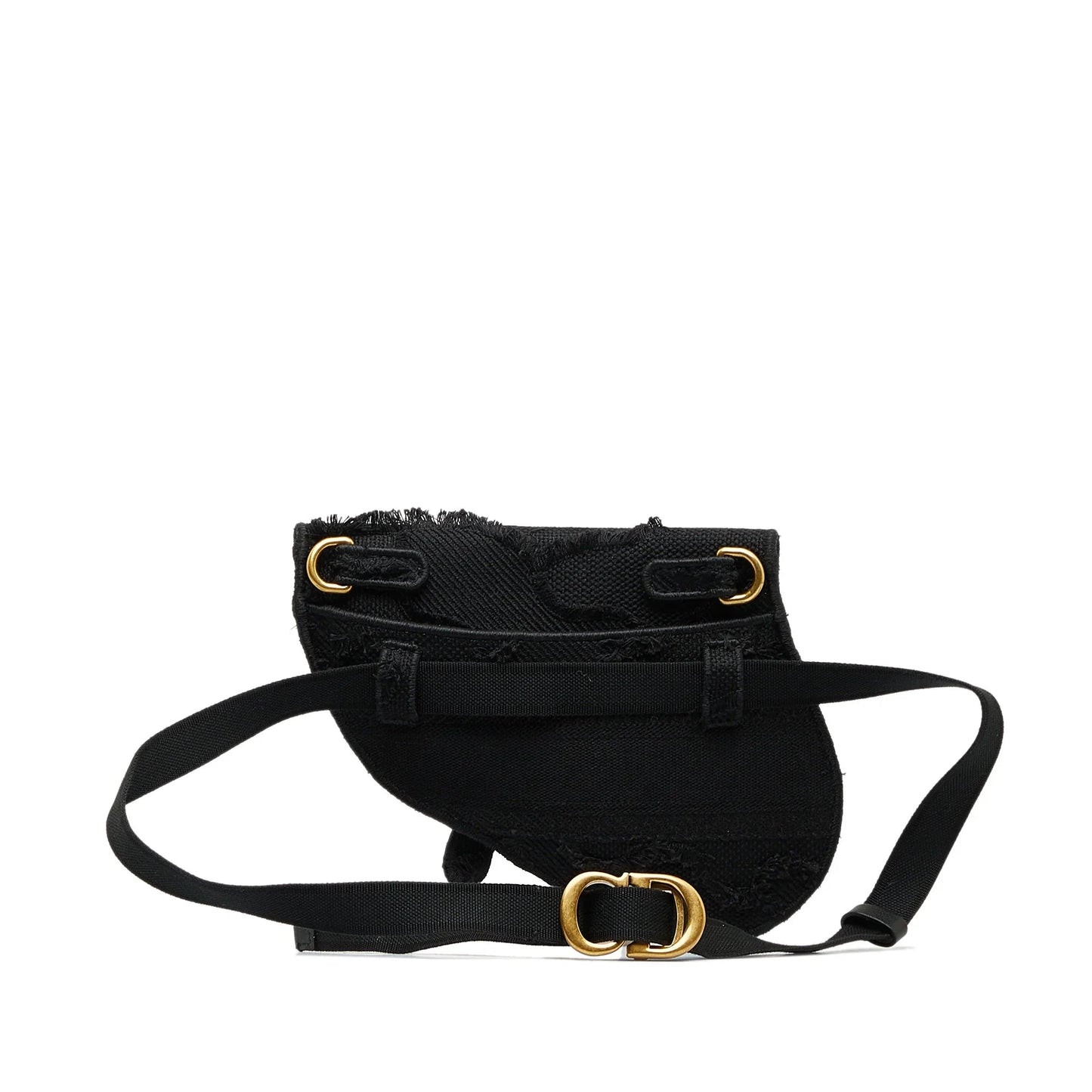 Black Dior Embroidered Canvas Camouflage Saddle Belt Bag
