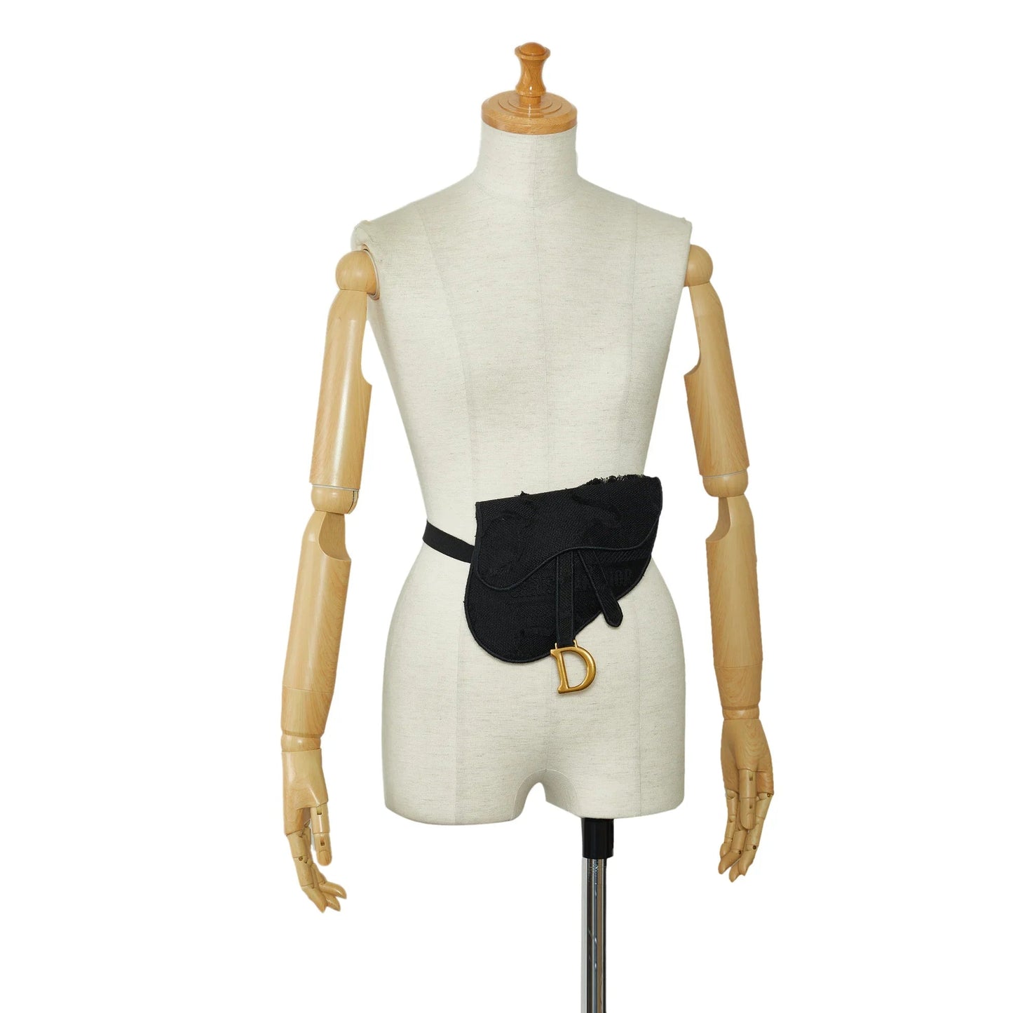 Black Dior Embroidered Canvas Camouflage Saddle Belt Bag