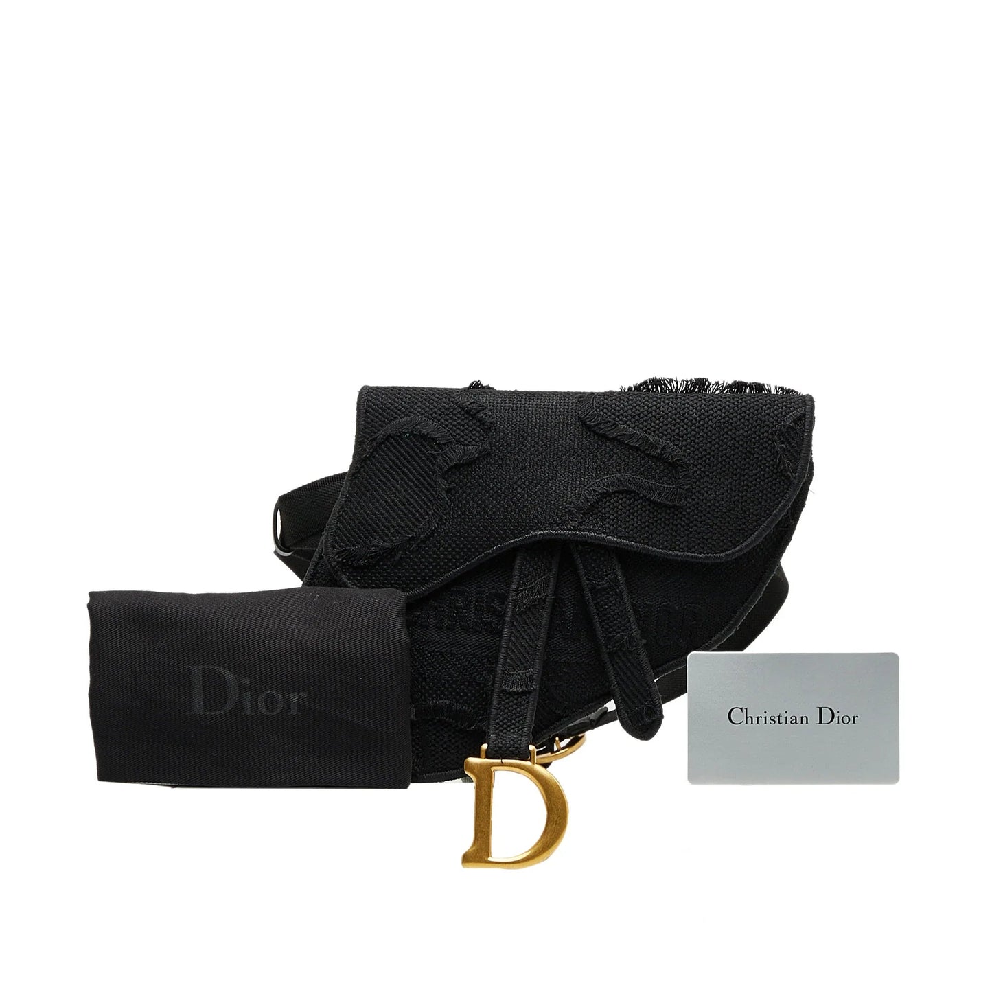 Black Dior Embroidered Canvas Camouflage Saddle Belt Bag
