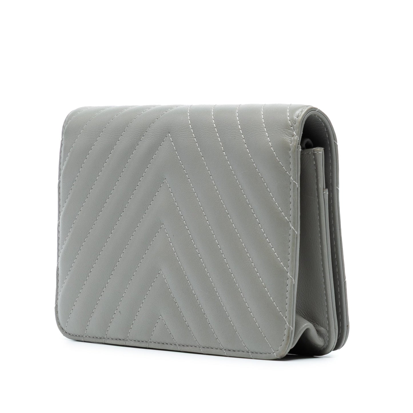 Gray Chanel Diagonal Chevron Calfskin Tassel Wallet On Chain Crossbody Bag