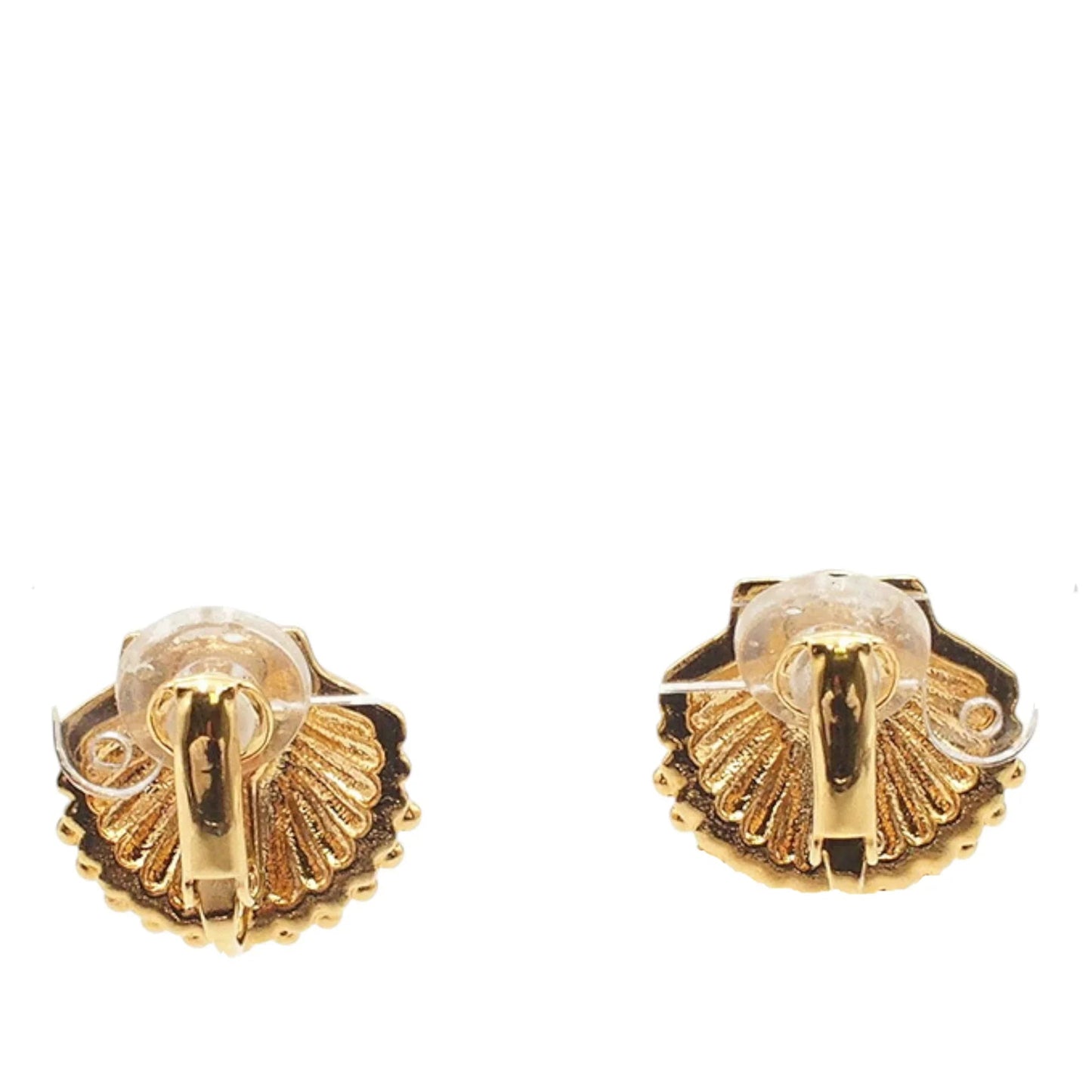 Gold Chanel CC Gold Plated Rhinestone Shell Clip On Earrings