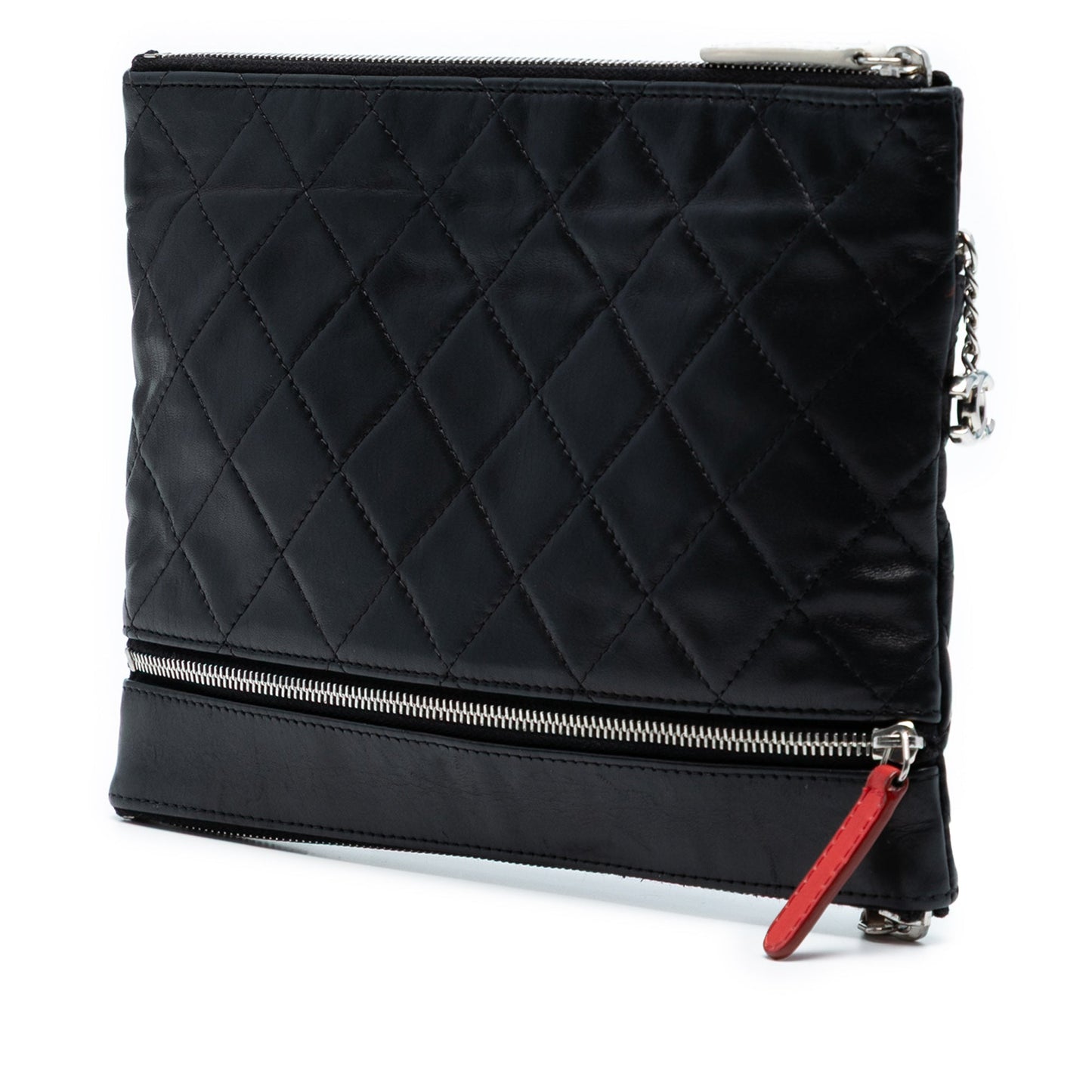 Black Chanel Small CC Quilted Lambskin Multi Zip Clutch