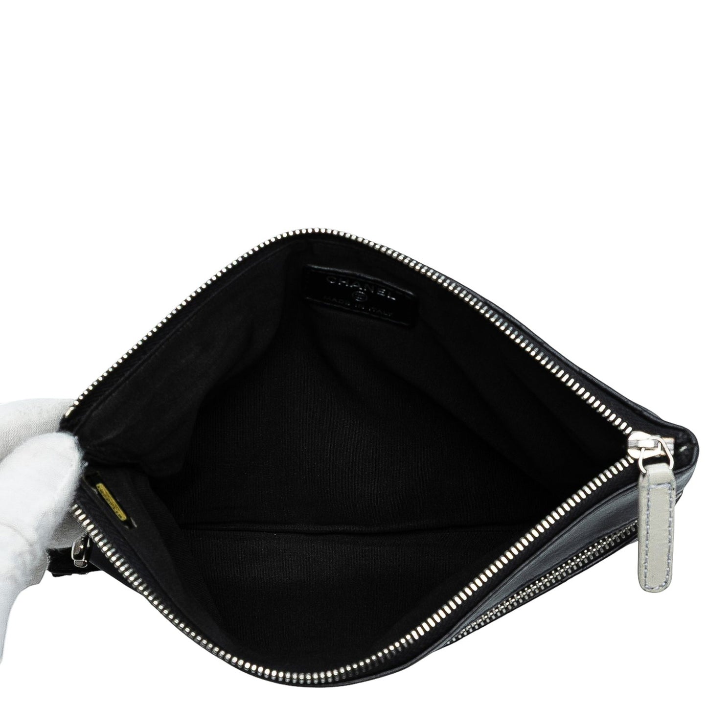 Black Chanel Small CC Quilted Lambskin Multi Zip Clutch