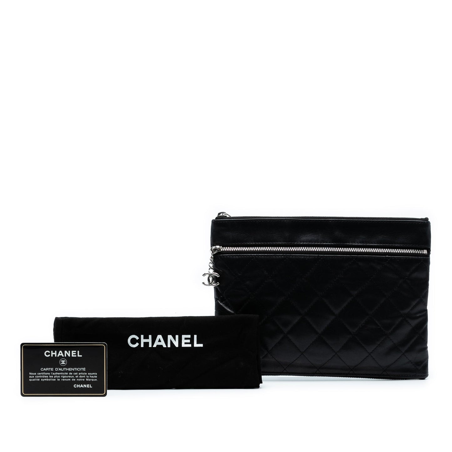 Black Chanel Small CC Quilted Lambskin Multi Zip Clutch