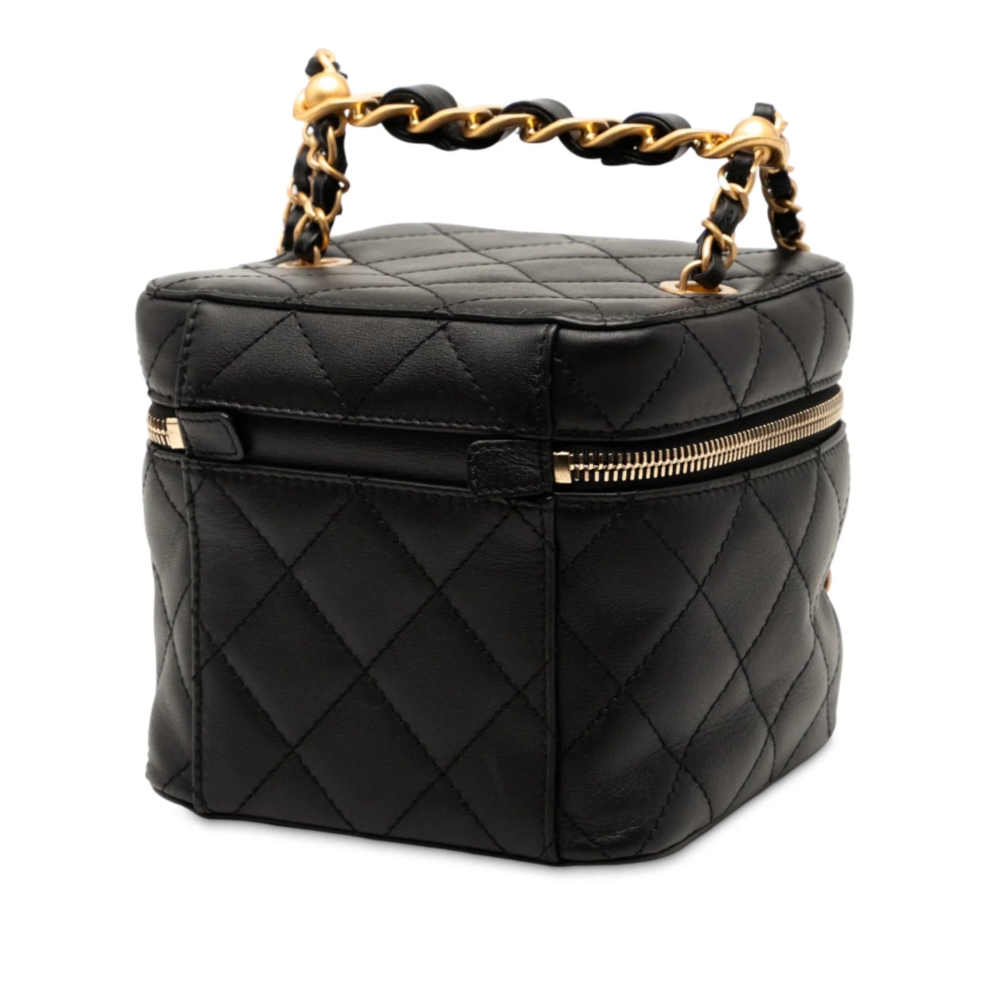 Black Chanel CC Quilted Calfskin Chain Top Handle Vanity Case on Strap Satchel