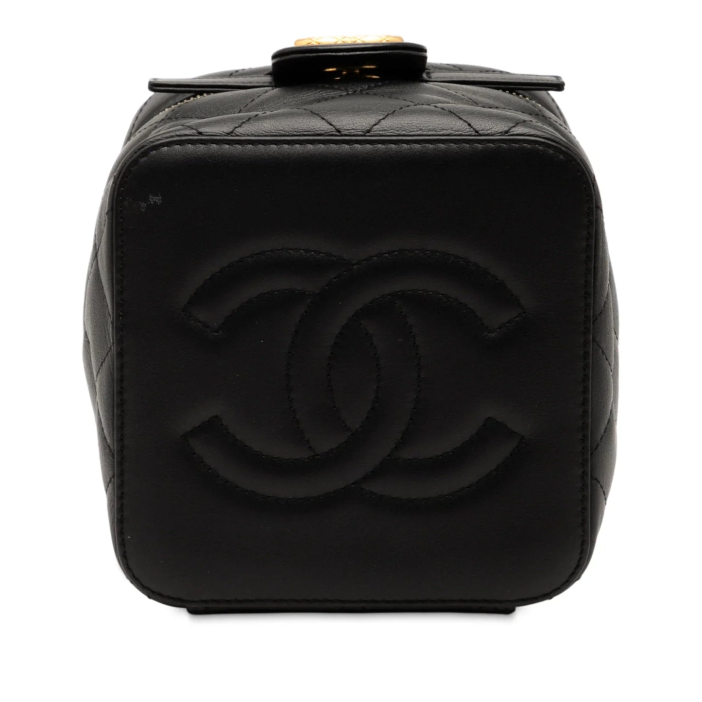Black Chanel CC Quilted Calfskin Chain Top Handle Vanity Case on Strap Satchel