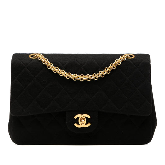 Black Chanel Medium Classic Jersey Double Flap Shoulder Bag