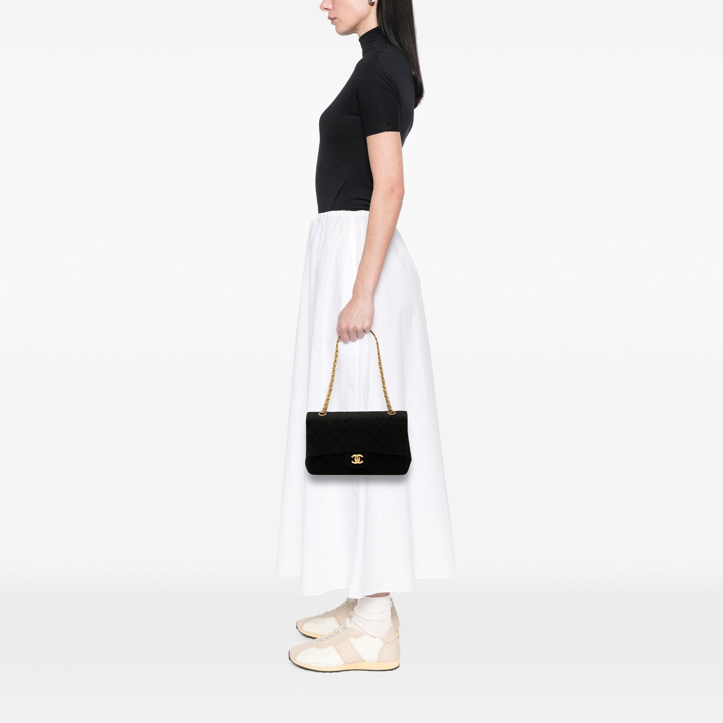 Black Chanel Medium Classic Jersey Double Flap Shoulder Bag