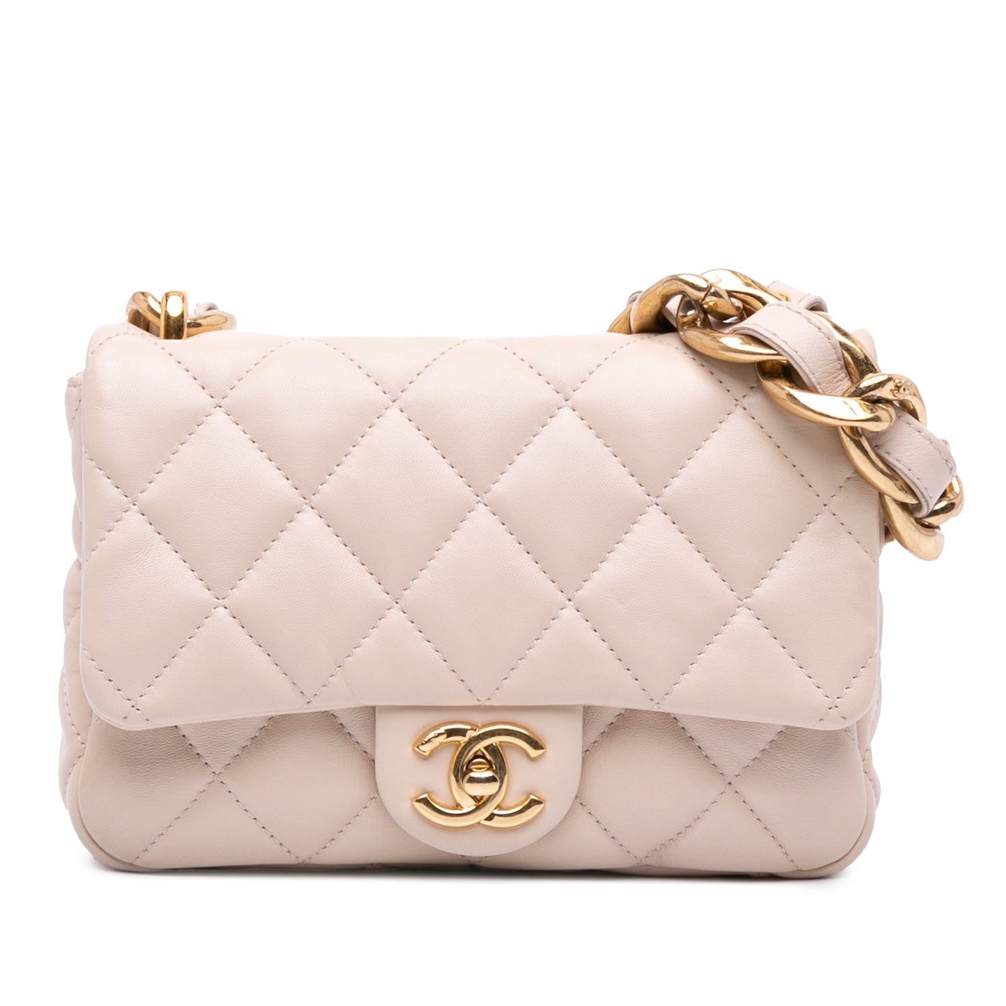 Beige Chanel Small Quilted Lambskin Funky Town Flap Shoulder Bag