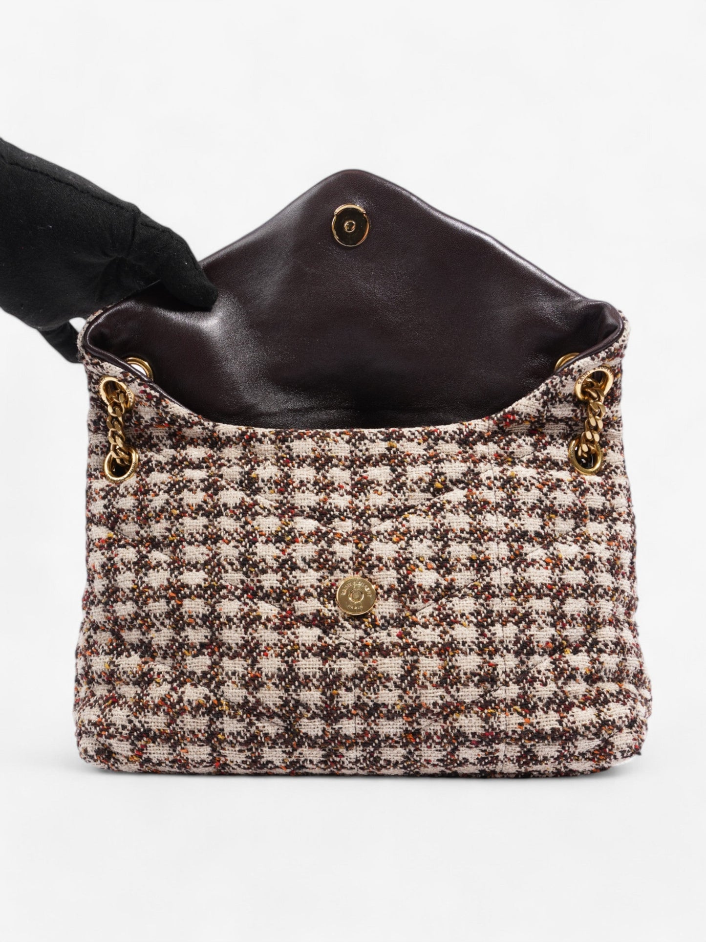 Saint Laurent Lou Lou Burgundy / Beige Tweed Medium