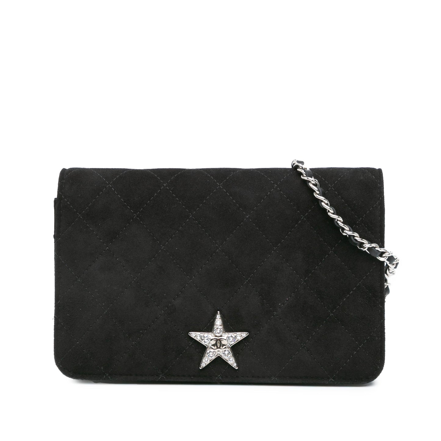 Black Chanel Suede Cocostellar Wallet on Chain Crossbody Bag