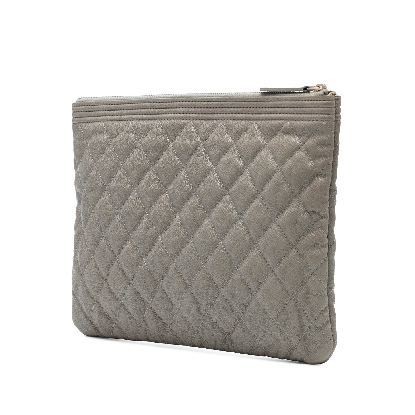 Gray Chanel Medium Quilted Caviar Boy O Case Clutch