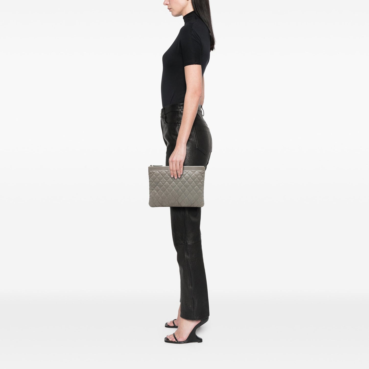 Gray Chanel Medium Quilted Caviar Boy O Case Clutch
