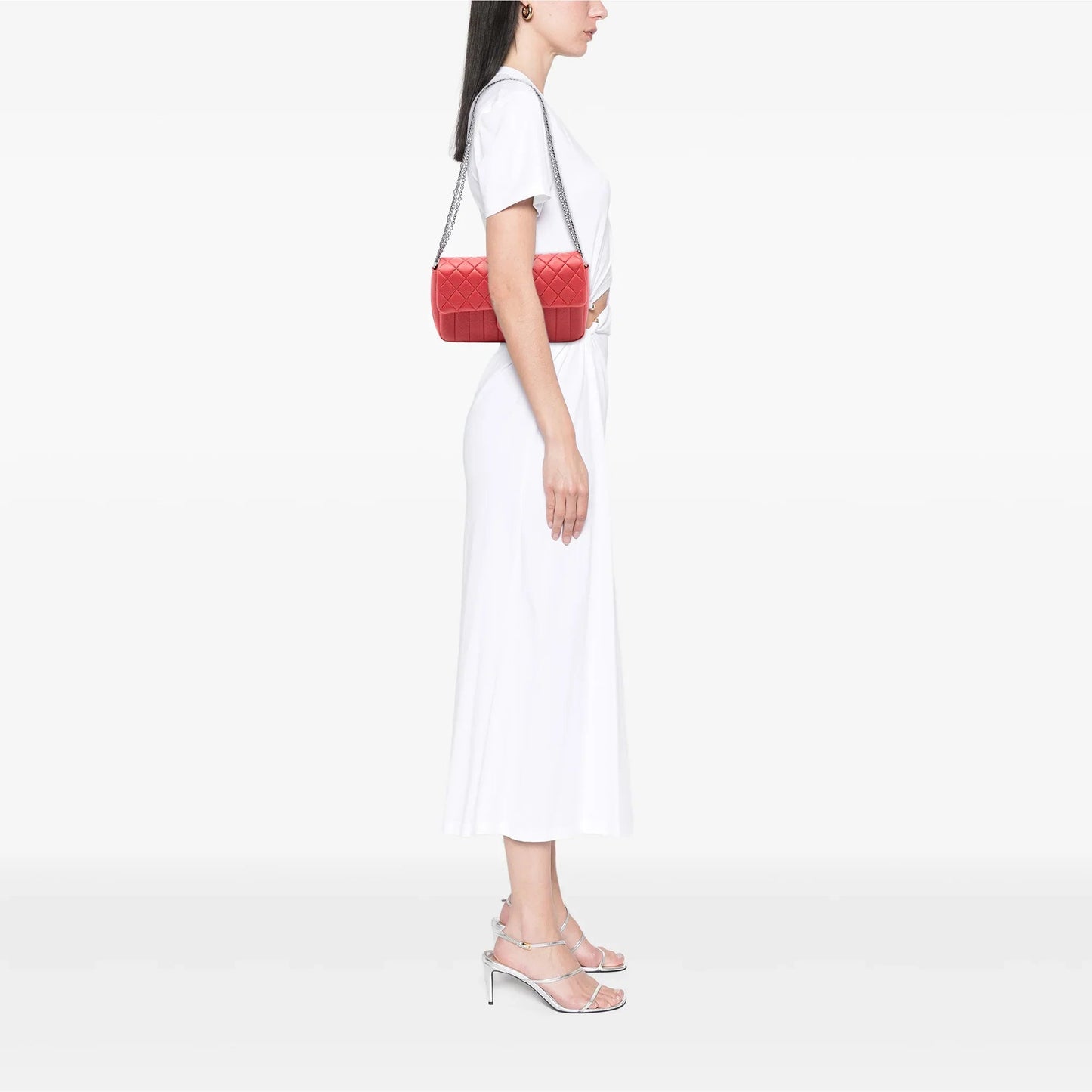 Red Chanel CC Quilted Calfskin Multi Chain Flap Shoulder Bag