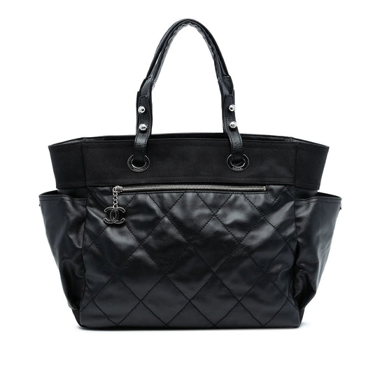 Black Chanel Large Quilted Coated Canvas Paris Biarritz Tote