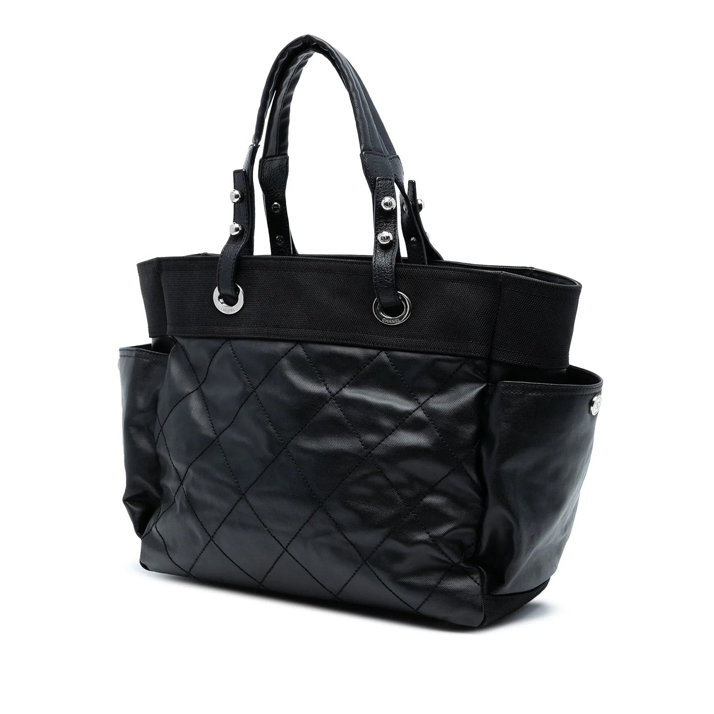 Black Chanel Large Quilted Coated Canvas Paris Biarritz Tote