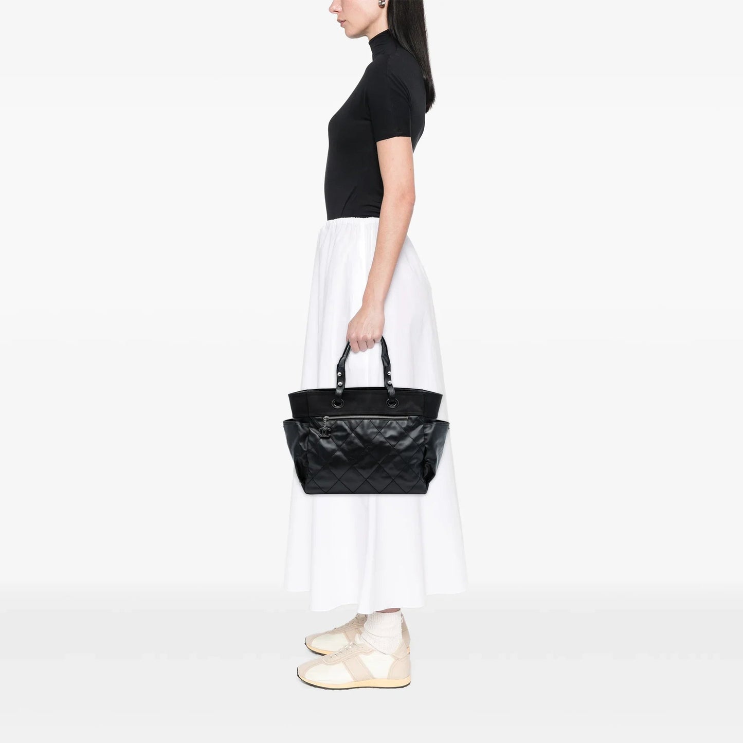 Black Chanel Large Quilted Coated Canvas Paris Biarritz Tote