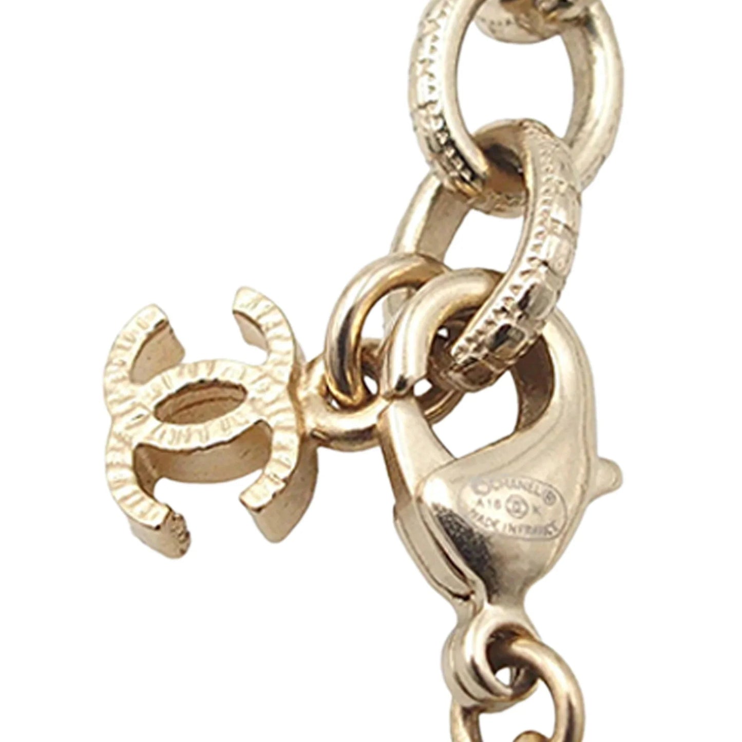Gold Chanel CC Gold Plated Faux Pearl and Rhinestone Flower Necklace