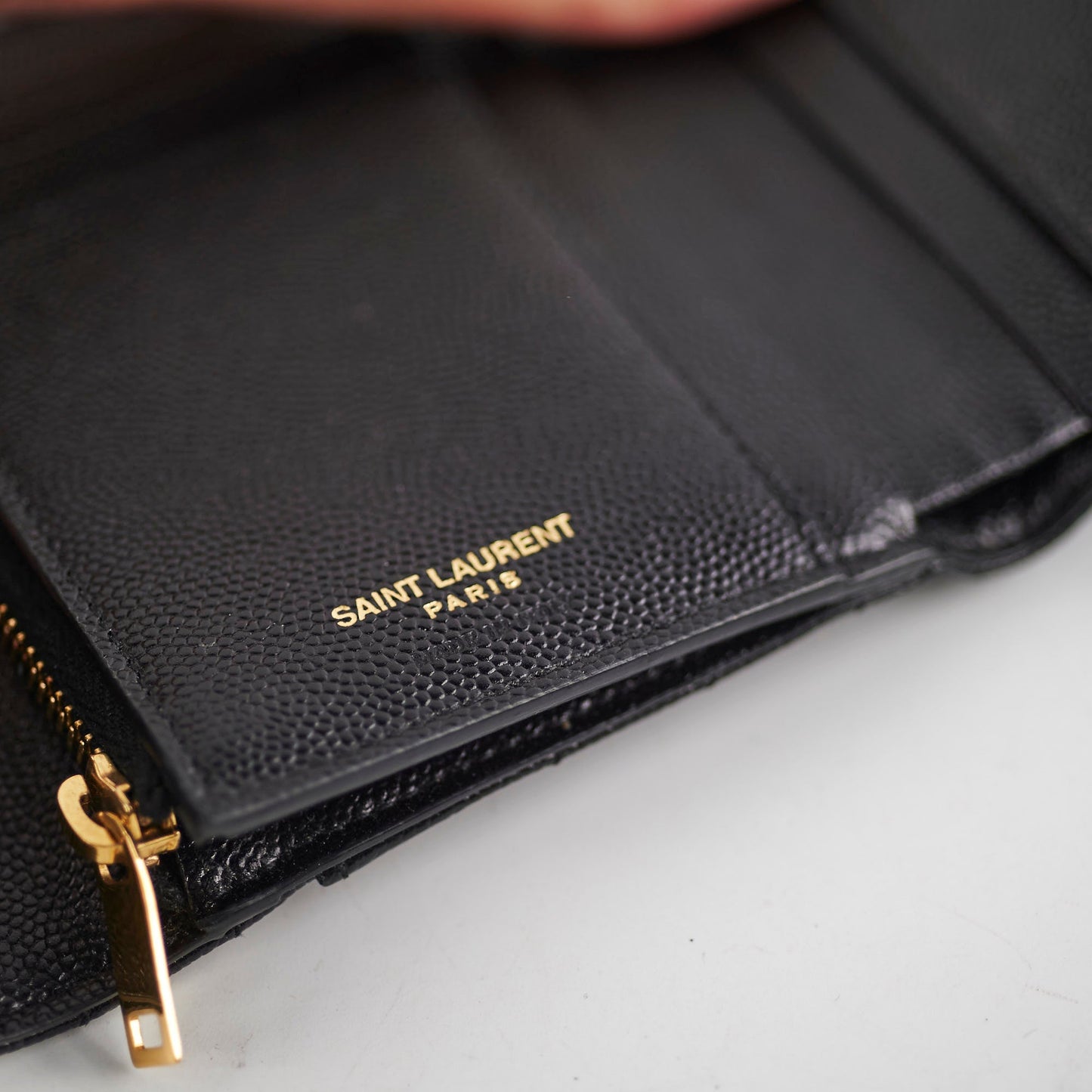 Saint Laurent Trifold Compact Leather Wallet Black