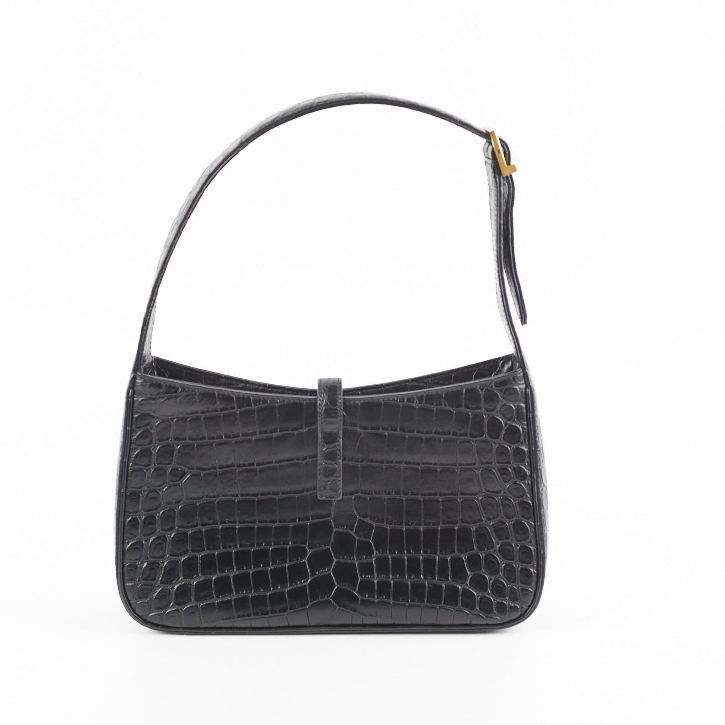 Saint Laurent Le5 a 7 croc Embossed Black