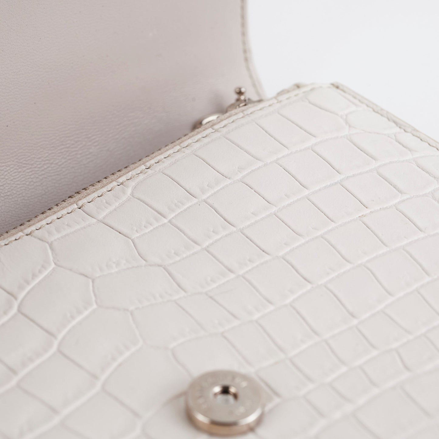 Saint Laurent Small Kate Tassel White Croc Wallet on Chain