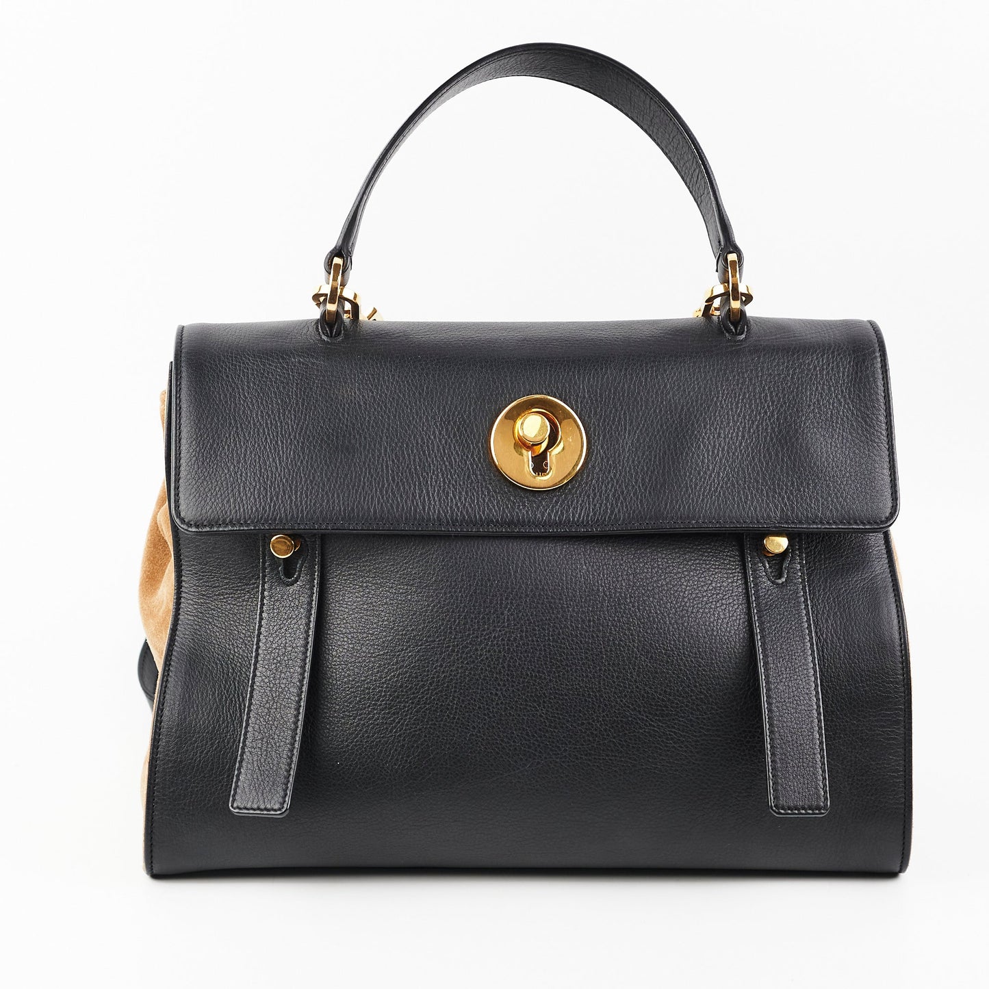 Saint Laurent M  Calfskin Black and Beige Shoulder Bag