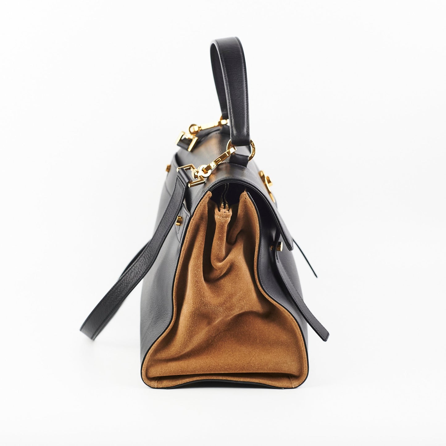 Saint Laurent M  Calfskin Black and Beige Shoulder Bag