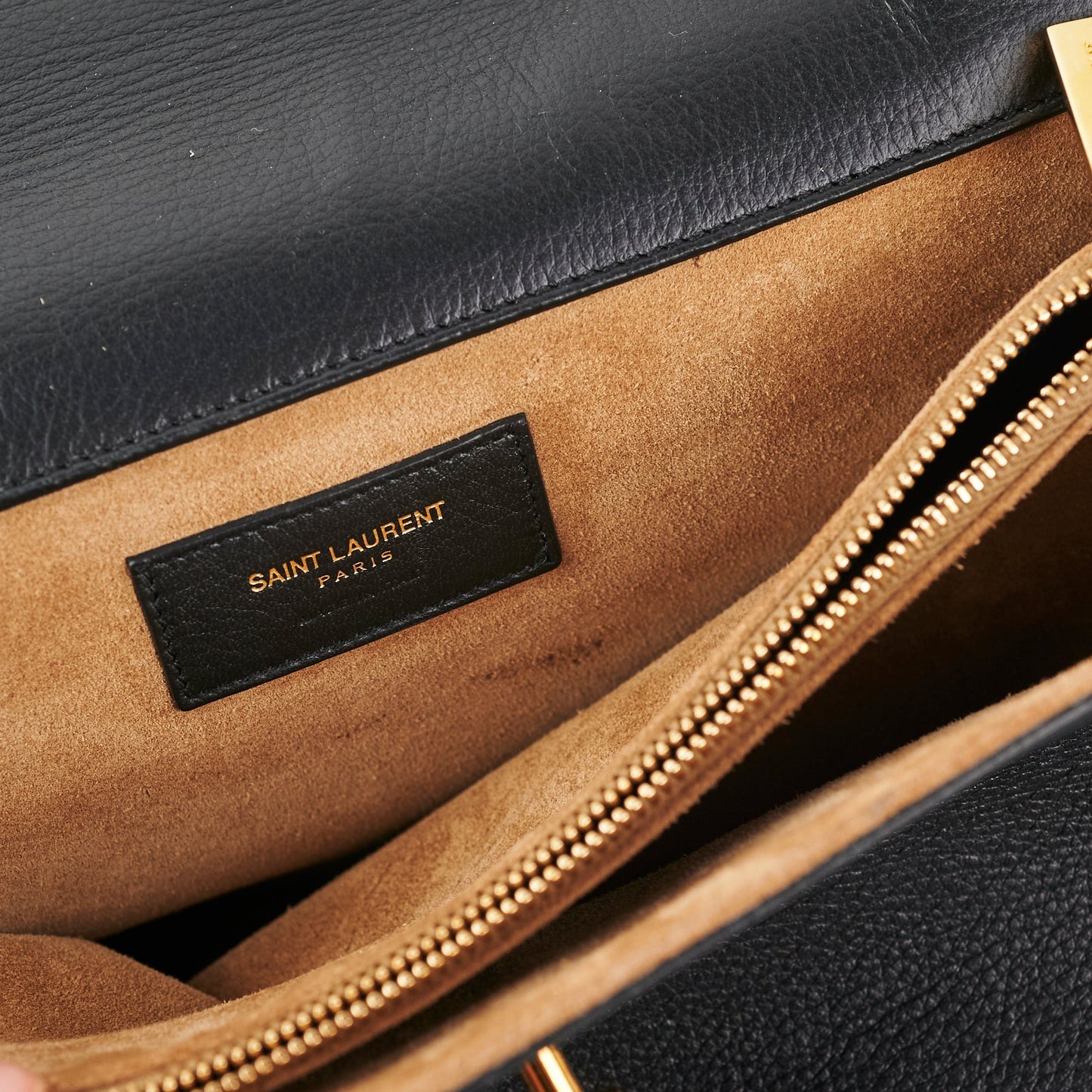 Saint Laurent M  Calfskin Black and Beige Shoulder Bag