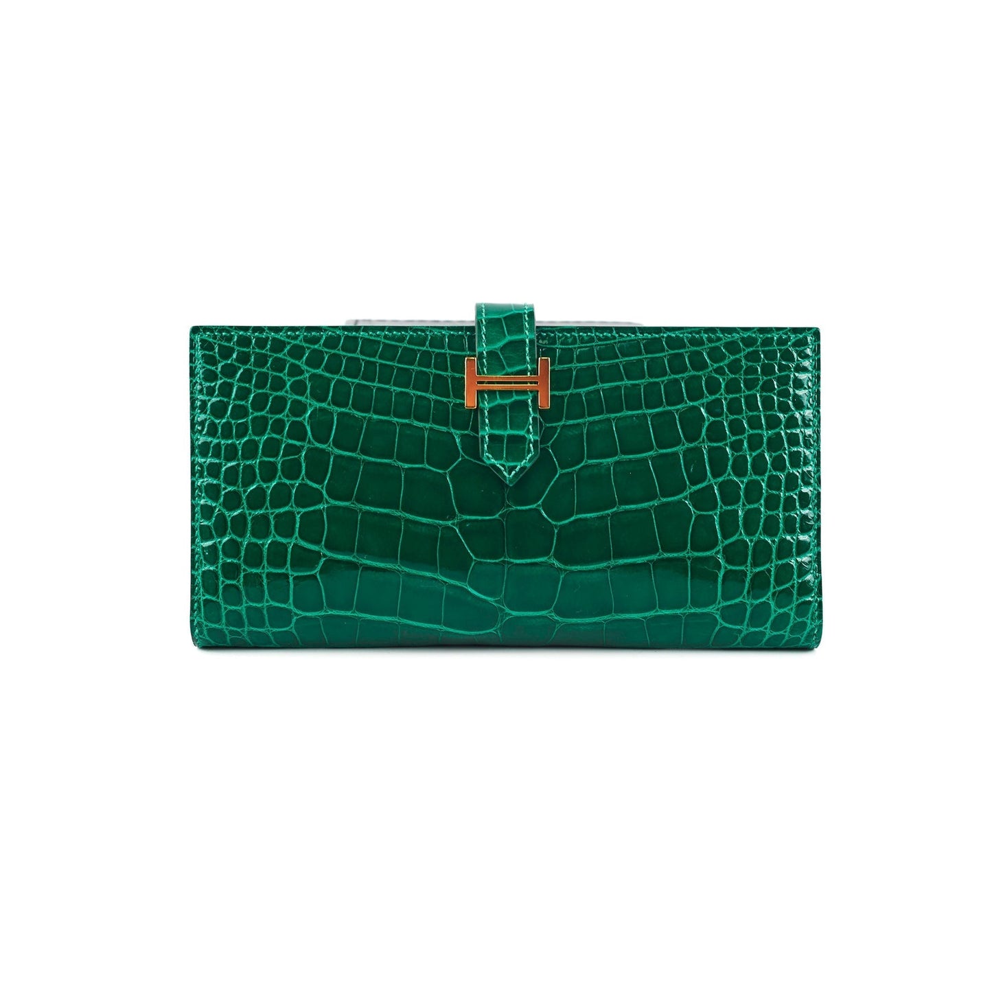 Hermes Bearn Alligator Emerald Wallet-&nbsp; D Stamp