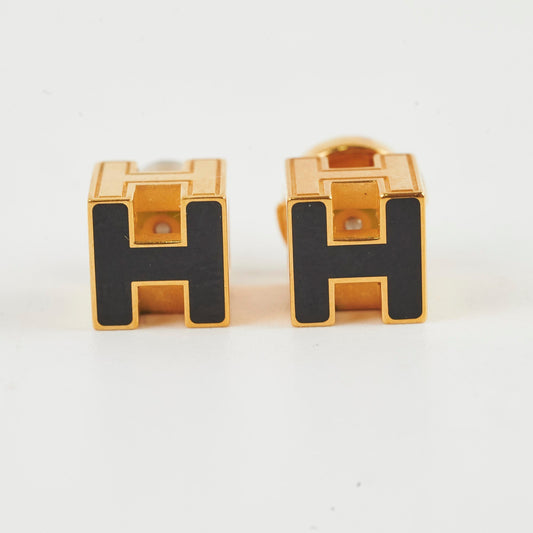 Hermes Caged D'H Earrings Gold/Black