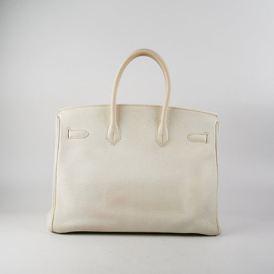 Hermes Birkin 35 Clemence White Stamp P Square (2012)