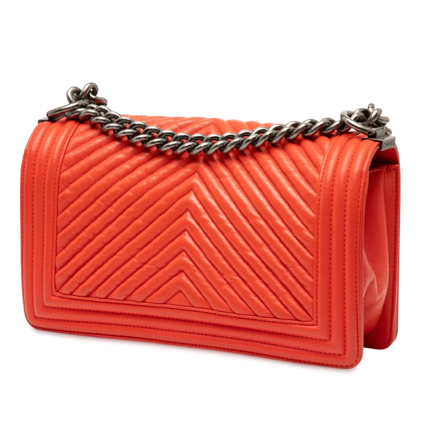Red Chanel Old Medium Chevron Lambskin Boy Flap Crossbody Bag