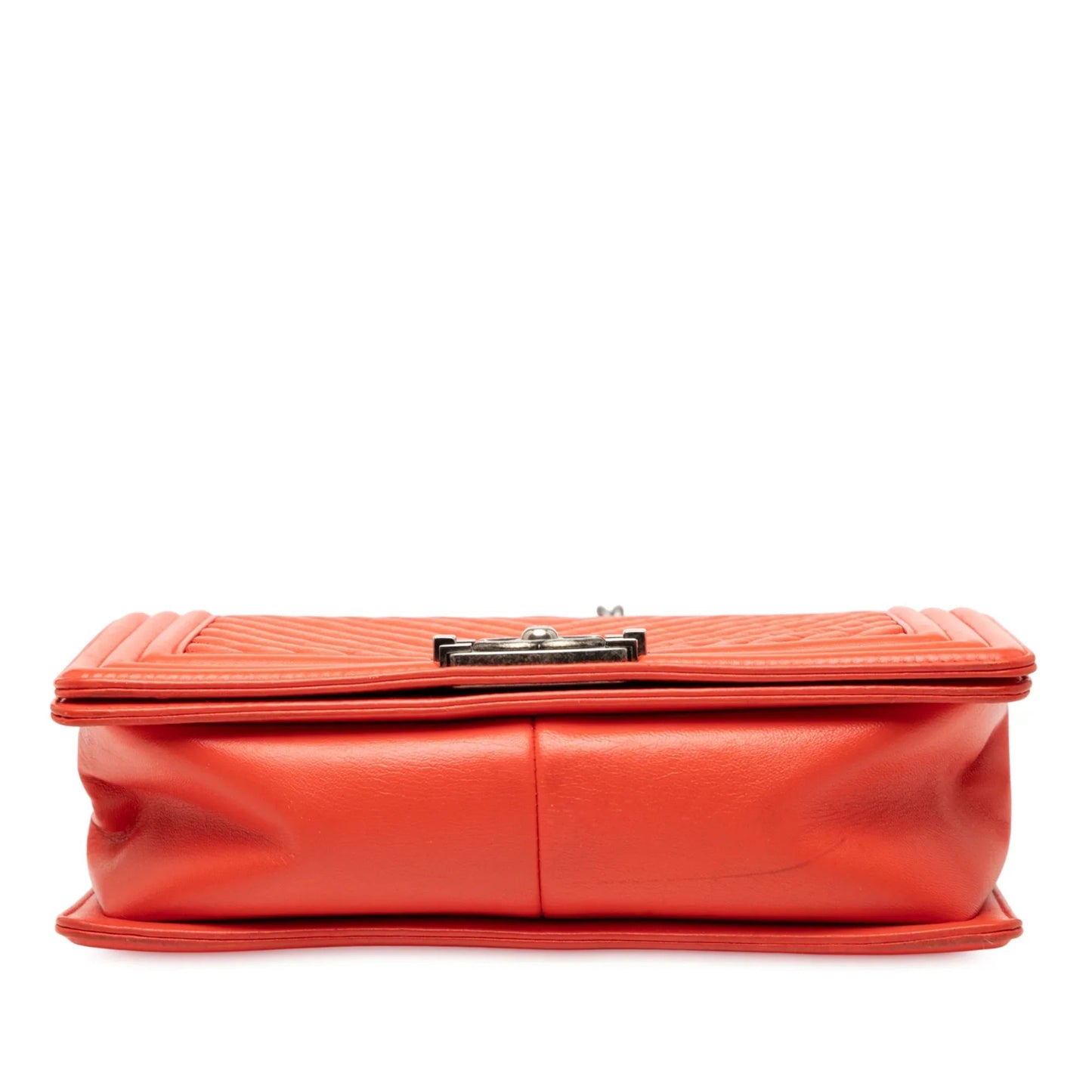 Red Chanel Old Medium Chevron Lambskin Boy Flap Crossbody Bag