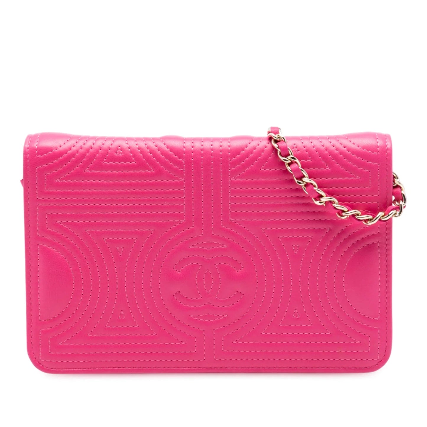 Pink Chanel Quilted Lambskin Korean Garden Wallet on Chain Crossbody Bag