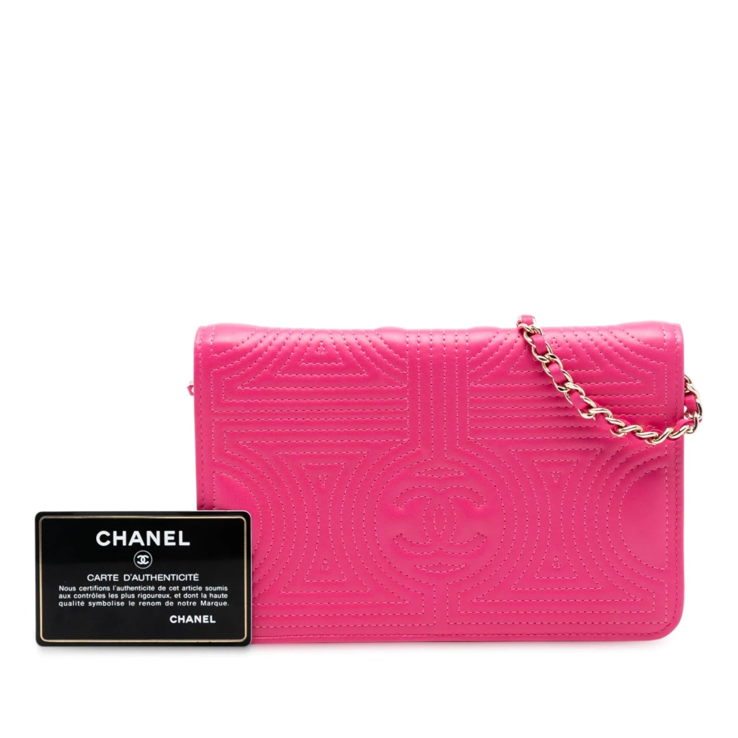 Pink Chanel Quilted Lambskin Korean Garden Wallet on Chain Crossbody Bag
