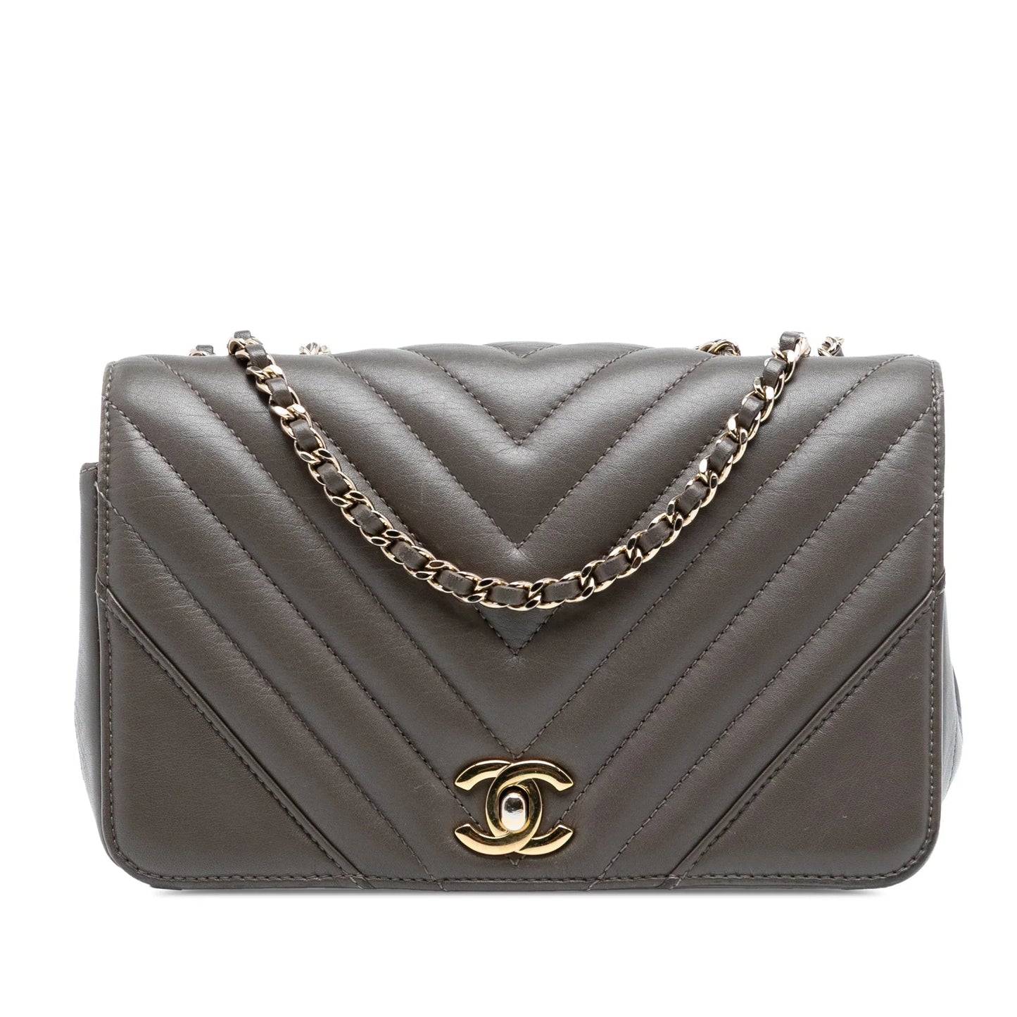 Brown Chanel Small Chevron Lambskin Statement Flap Shoulder Bag