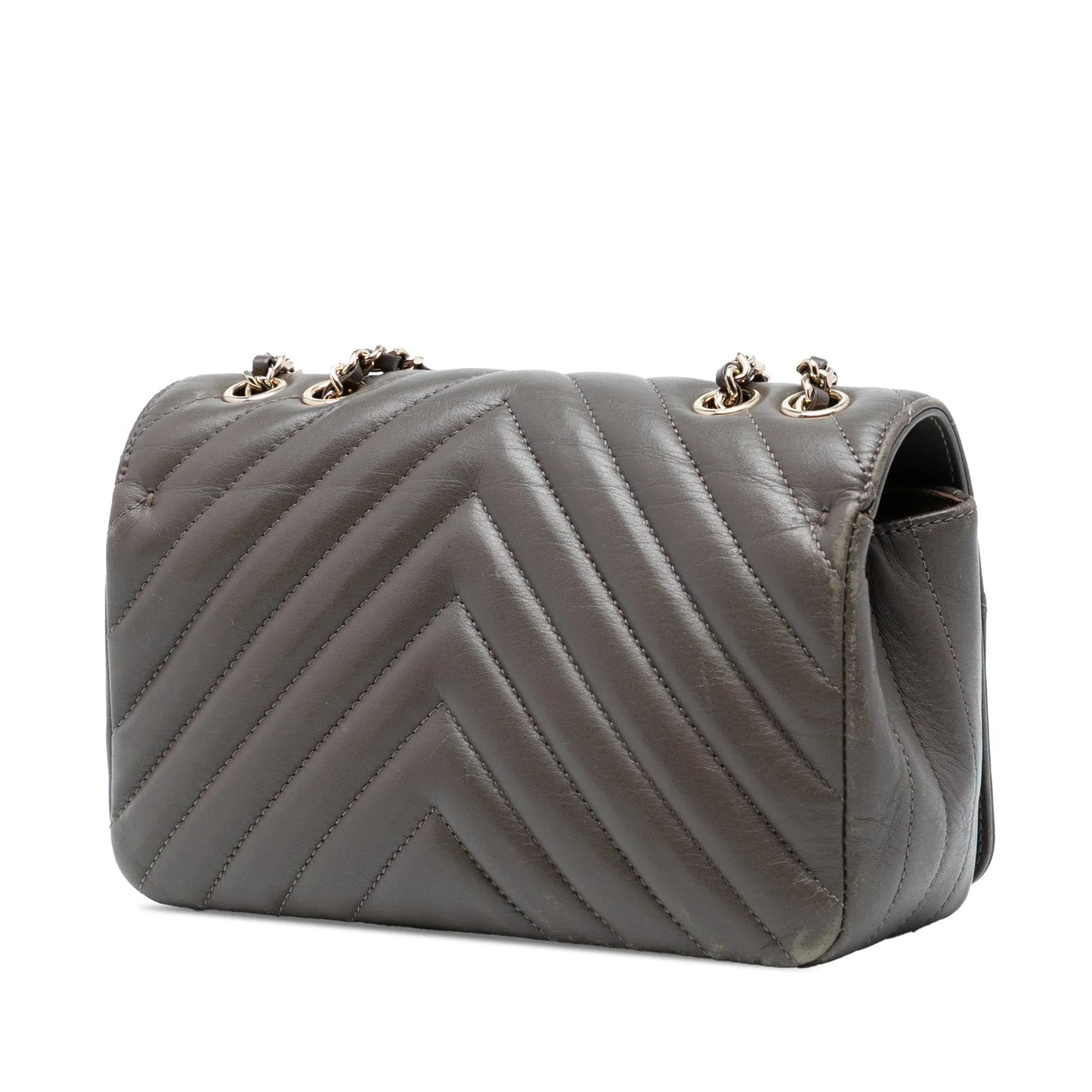 Brown Chanel Small Chevron Lambskin Statement Flap Shoulder Bag