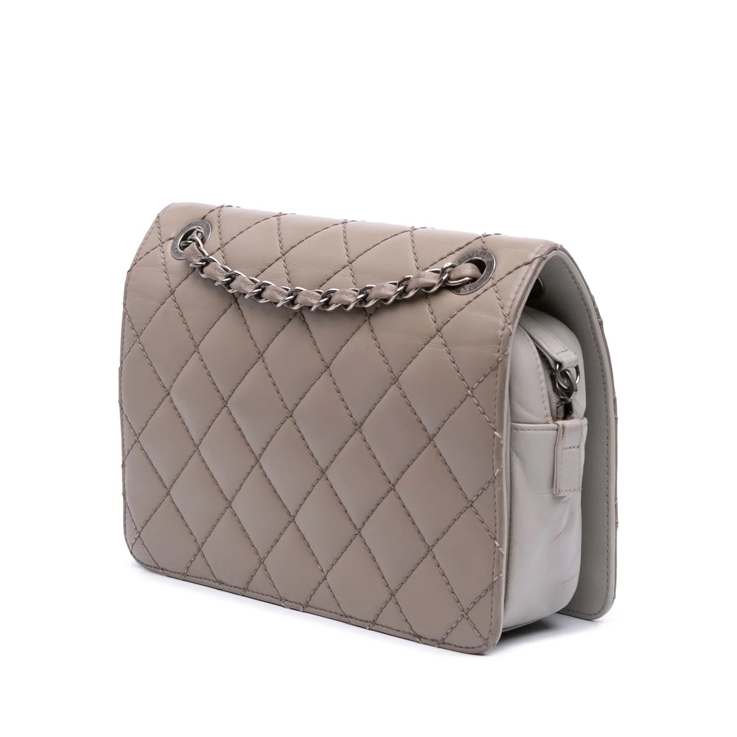 Taupe Chanel Quilted Calfskin Day Trip Flap Shoulder Bag