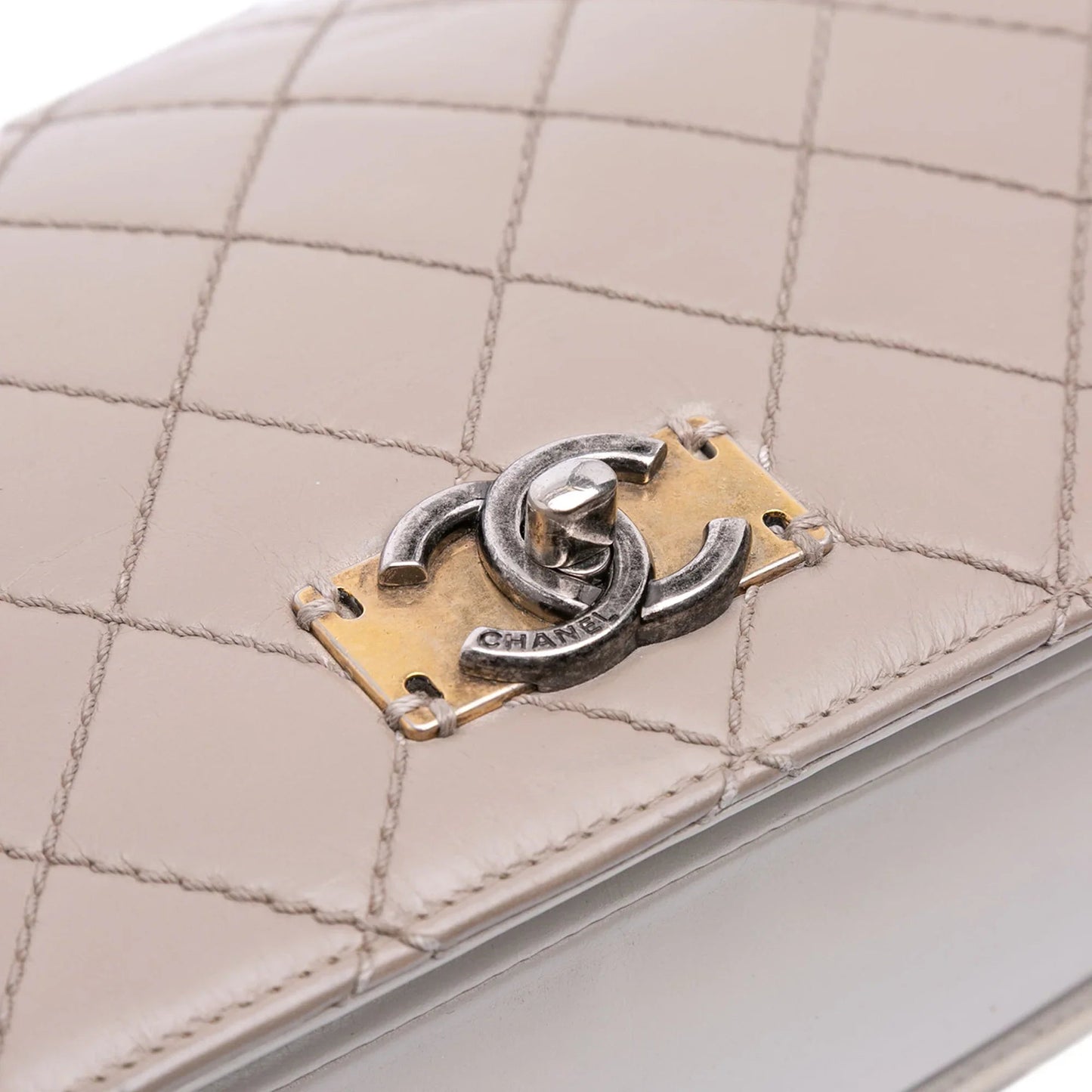 Taupe Chanel Quilted Calfskin Day Trip Flap Shoulder Bag