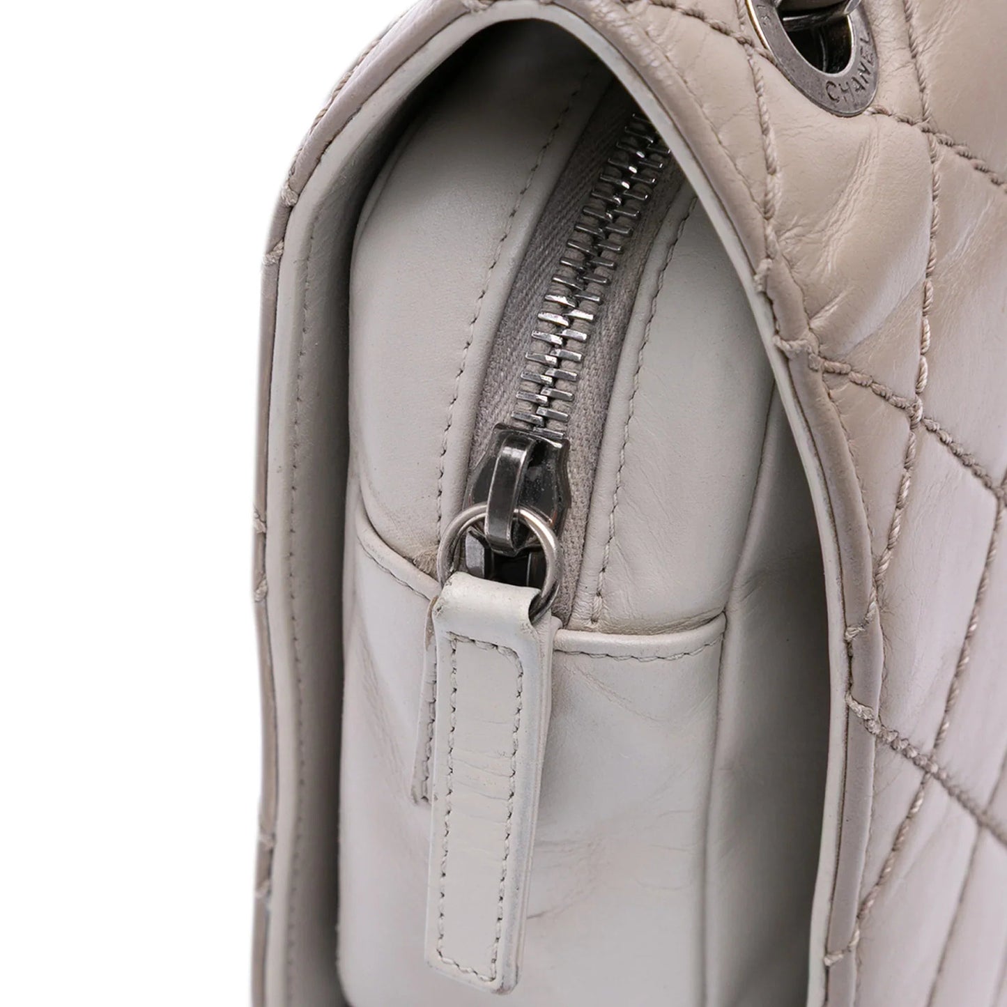 Taupe Chanel Quilted Calfskin Day Trip Flap Shoulder Bag