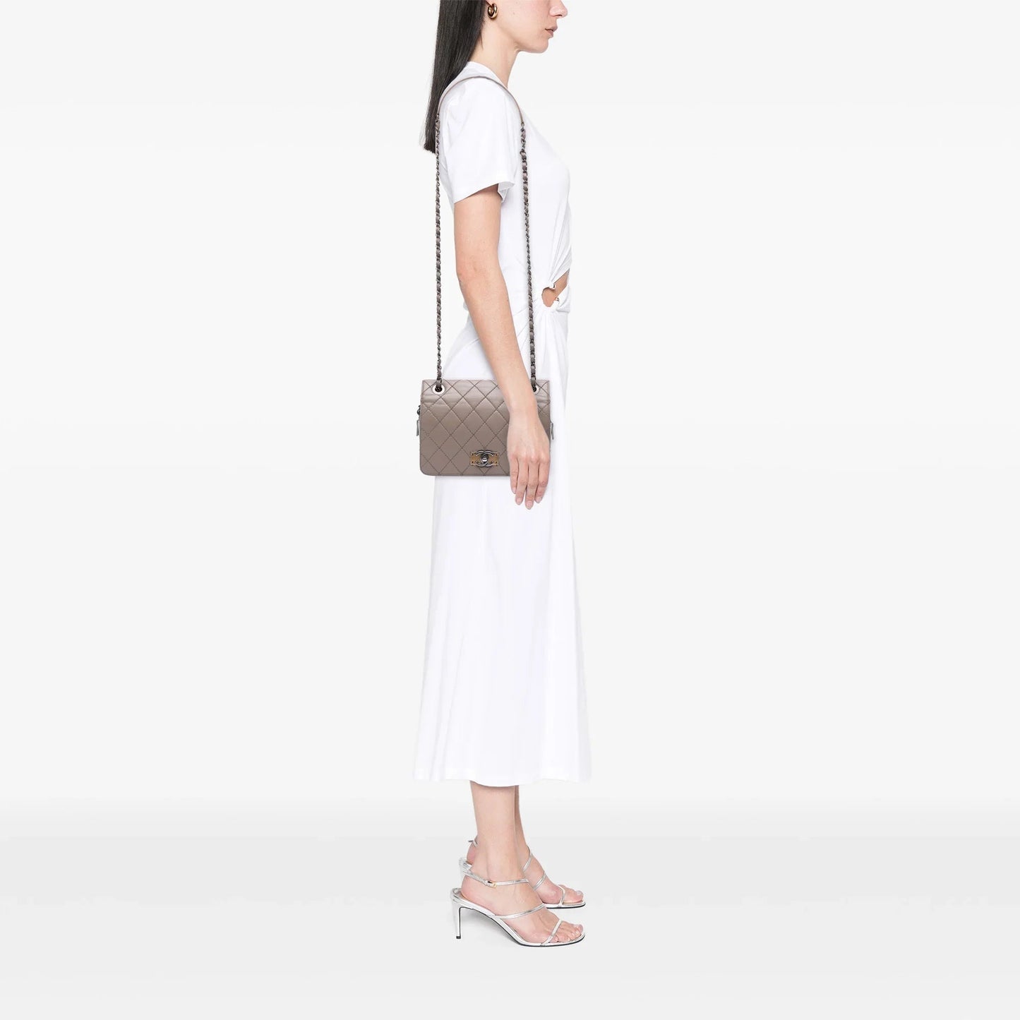 Taupe Chanel Quilted Calfskin Day Trip Flap Shoulder Bag