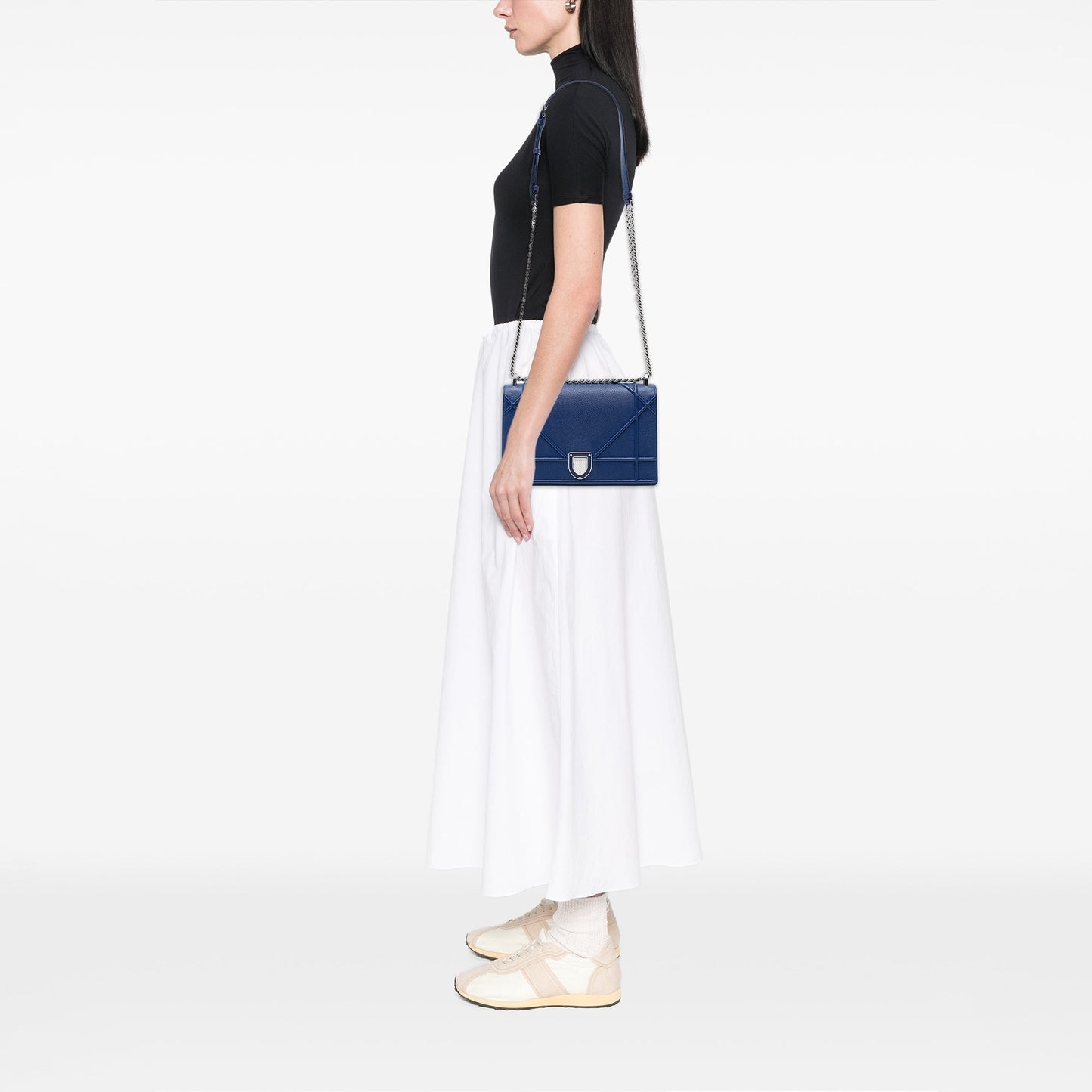 Blue Dior Medium Grained Calfskin Diorama Flap Crossbody Bag