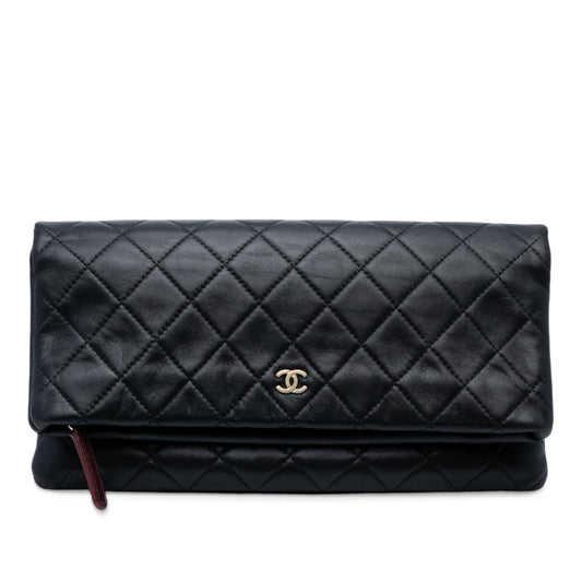 Black Chanel Quilted Lambskin CC Beauty Foldover Clutch