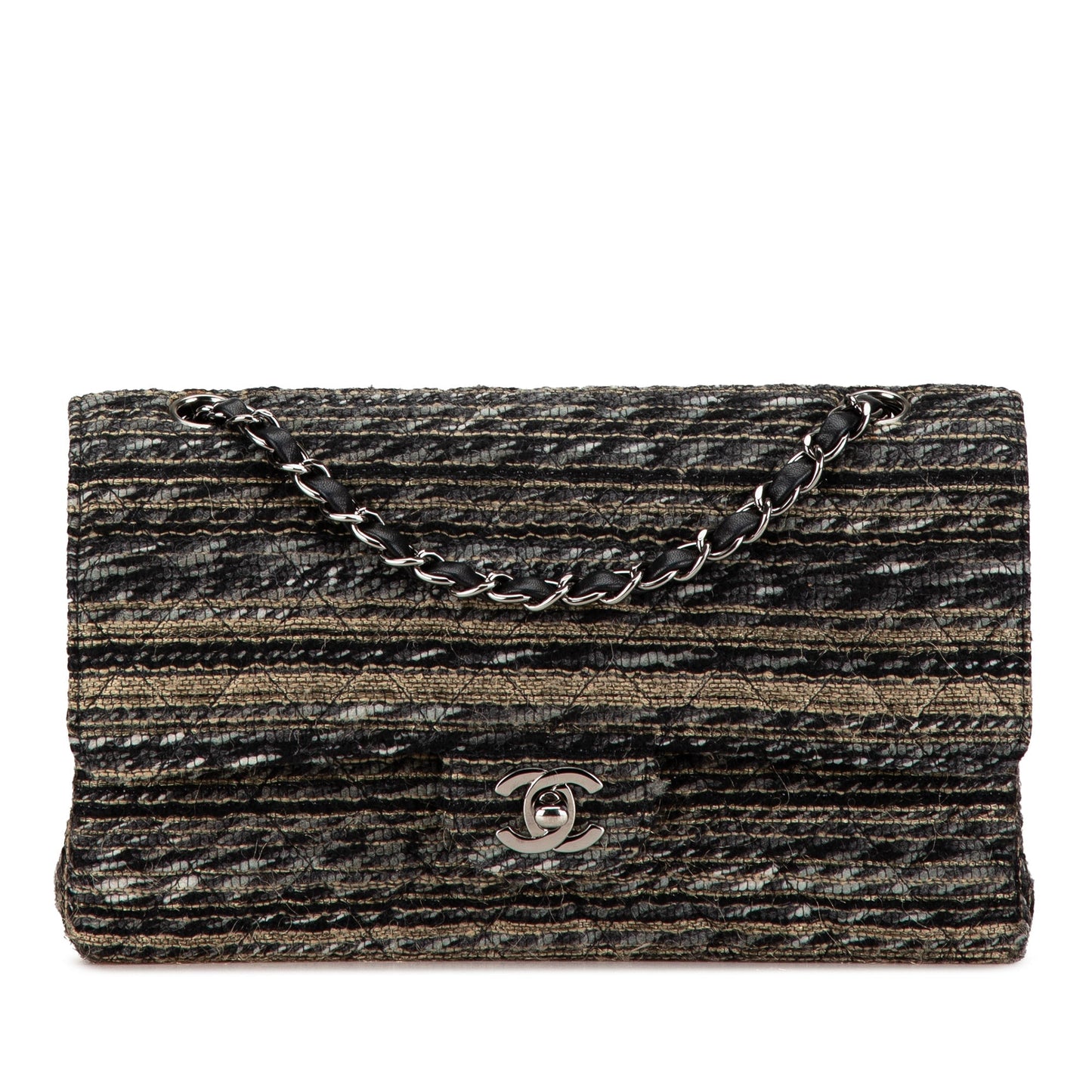 Brown Chanel Medium Classic Tweed Double Flap Shoulder Bag