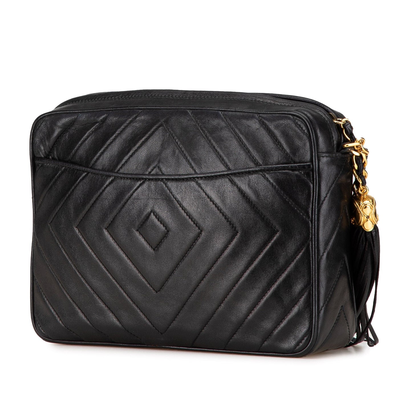 Black Chanel CC Chevron Quilted Lambskin Tassel Camera Case Crossbody Bag