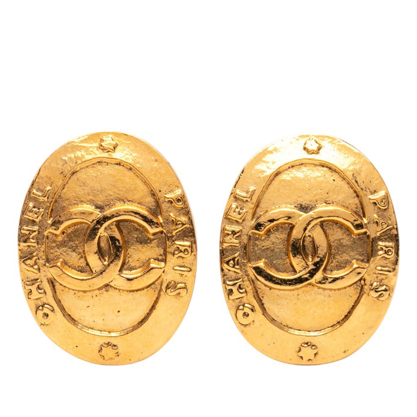 Gold Chanel Gold Plated CC Oval Clip on Earrings