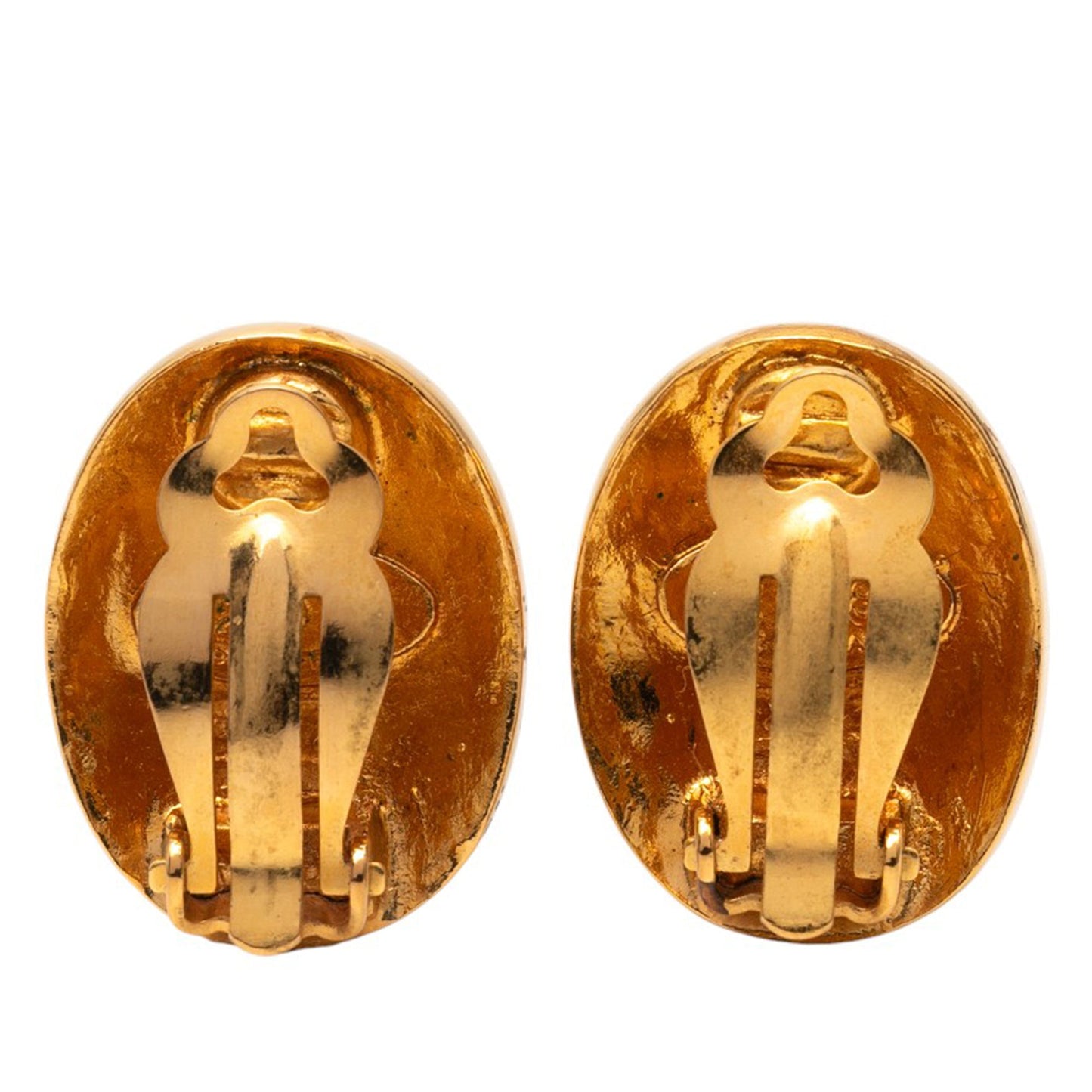 Gold Chanel Gold Plated CC Oval Clip on Earrings