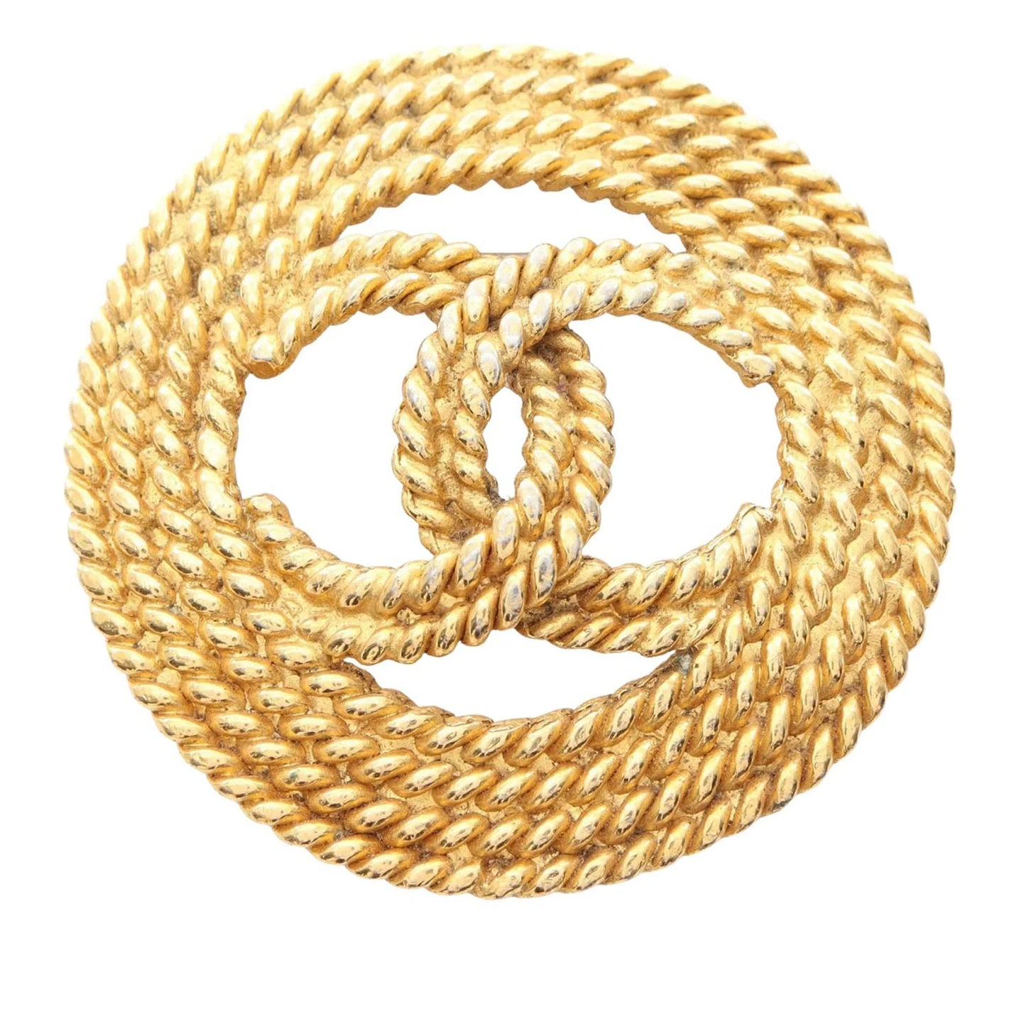 Gold Chanel Gold Plated CC Rope Brooch