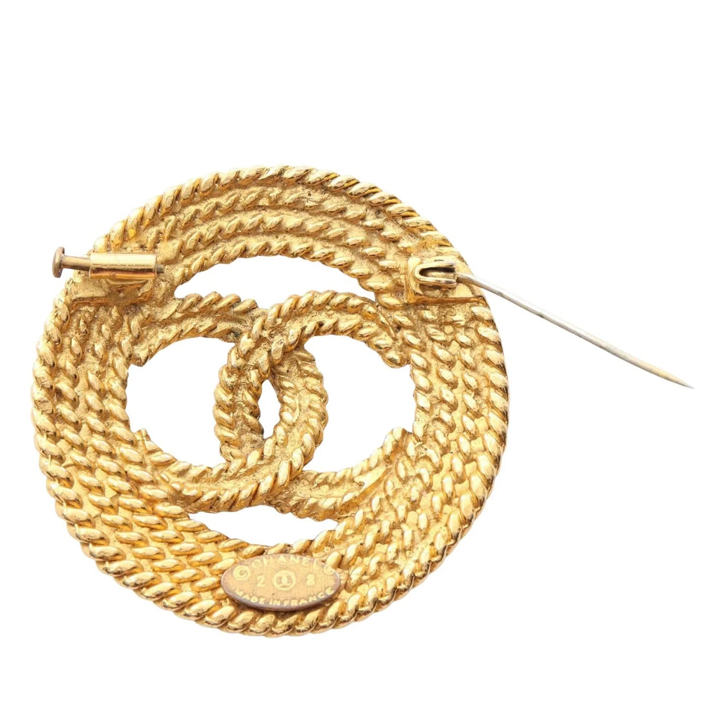 Gold Chanel Gold Plated CC Rope Brooch
